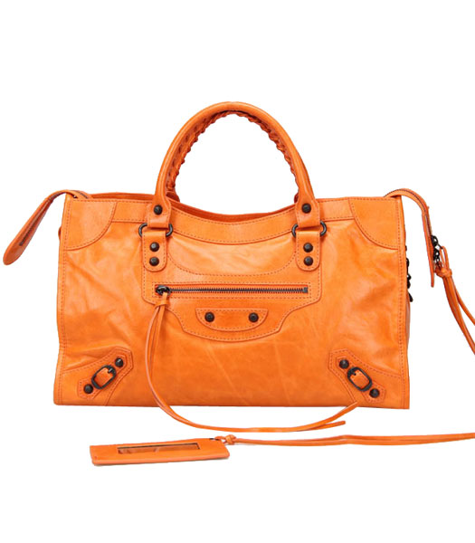 Balenciaga Motorcycle City Bag Orange Leather Oil rame Nail